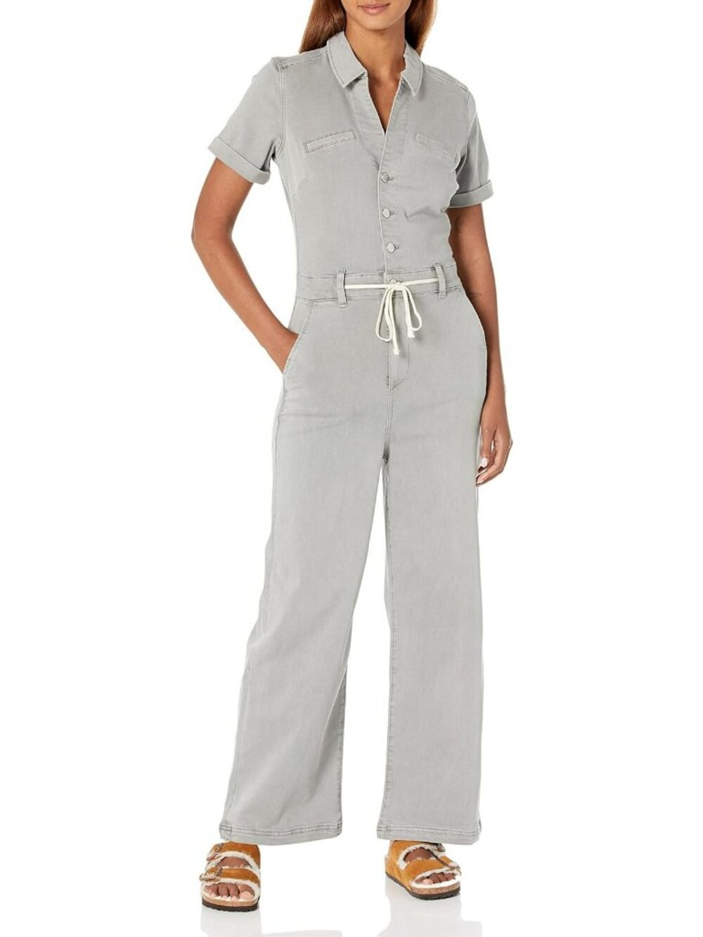 PAIGE $279 Carly Jumpsuit Short Sleeve Wide Leg Drawstring Stretchy